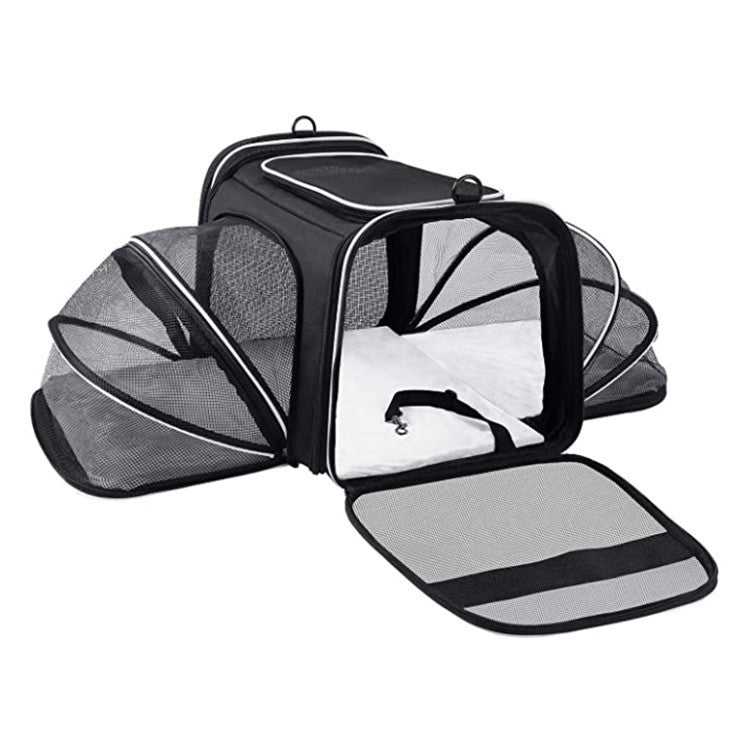 "Airline-Approved Expandable Cat & Small Dog Carrier – Foldable Soft-Sided Travel Bag with Reflective Strips & Multiple Openings