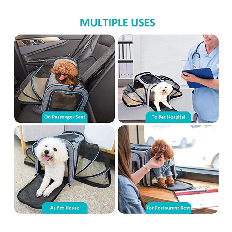 "Airline-Approved Expandable Cat & Small Dog Carrier – Foldable Soft-Sided Travel Bag with Reflective Strips & Multiple Openings
