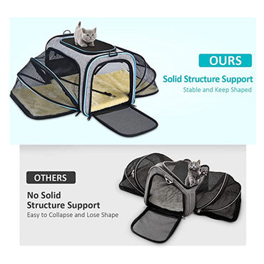 "Airline-Approved Expandable Cat & Small Dog Carrier – Foldable Soft-Sided Travel Bag with Reflective Strips & Multiple Openings